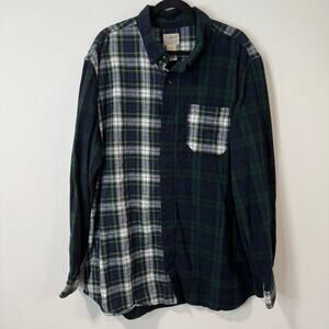 L.L. Bean Men’s Scotch Plaid Flannel Shirt Button Front XXL Tall Patchwork Navy